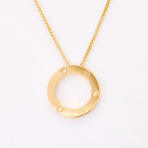 Cartier, 'Circle of Love' 18ct Yellow Gold, .07ct Diamond Set Modern Pendant on 9ct Yellow Gold, 50cm Box Chain