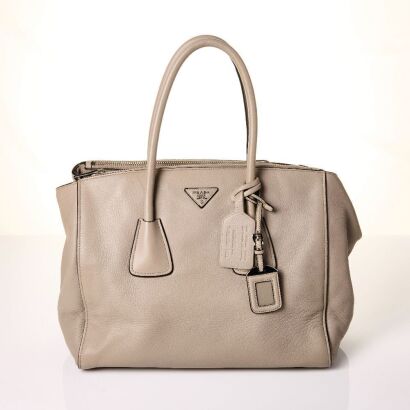 Prada, Grey Cervo Pomice Leather Shopping Tote Bag