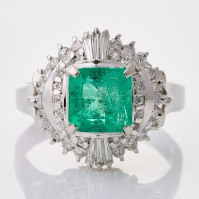 Platinum, 1.43ct Emerald / 0.53ct Diamond Cluster Ring