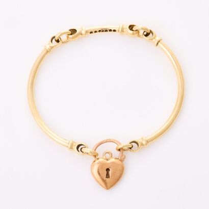 9ct Yellow / Rose Gold, Vintage, 0.07ct Diamond Padlock Bracelet