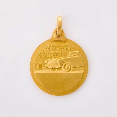 18ct Yellow Gold, Double Sided, St Christopher Pendant / Charm