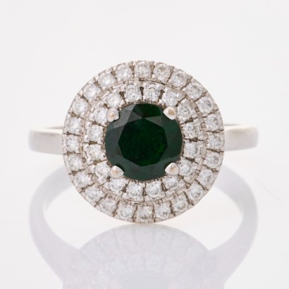 18ct White Gold, 0.83ct Tsavorite / 0.40ct Diamond Cluster Ring