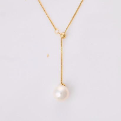 18ct Yellow Gold, Modern, 42cm Fine Chain Pearl Necklace