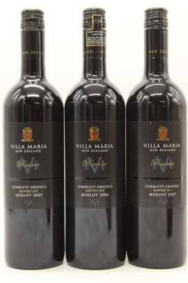 (1) 2005-2007 Villa Maria Reserve Merlot, Gimblett Gravels, 3 Bottles Sold as One Lot
