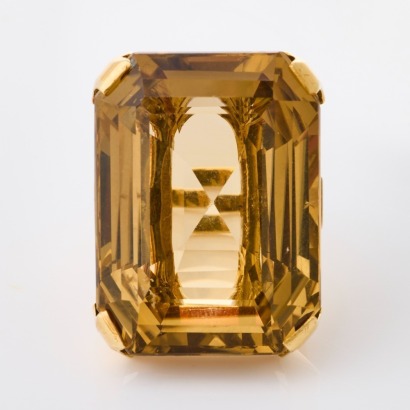 15ct Yellow Gold, Vintage, 60.00ct Smokey Quartz Large Cocktail Ring