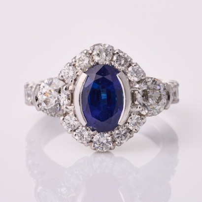 Calleija, 18ct White Gold, 3.48ct Sapphire / 2.52ct Diamond Cocktail Ring