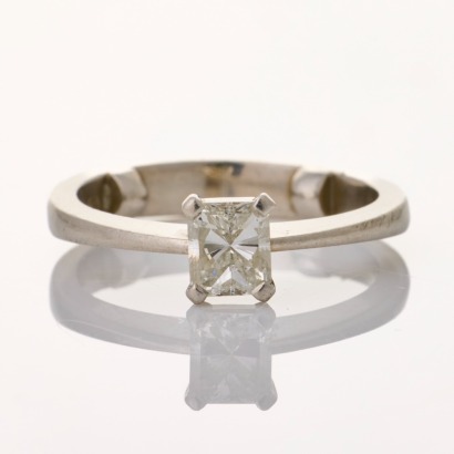 Platinum, Modern, .54ct Square Brilliant Cut Diamond Solitaire Ring by Gregory Jones