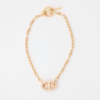 Herm&egrave;s, 18ct Rose Gold, 16.5cm, .48ct Diamond 'Chaine d 'Ancre' Bracelet with Box