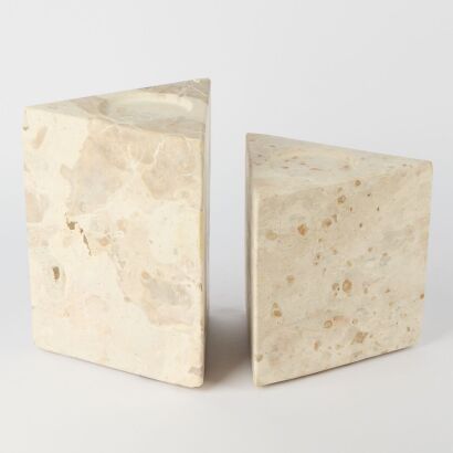 A Pairing of Cleopatra Travertine Candle Sticks