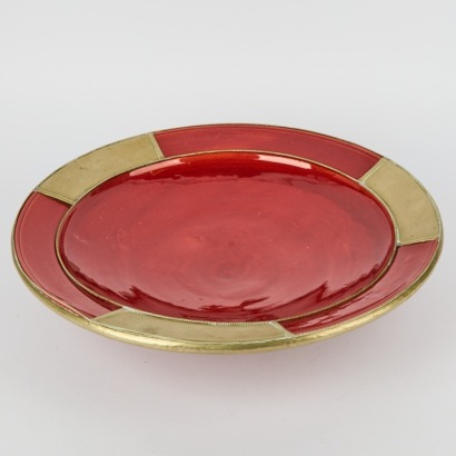 A Handmade Moroccan Round Serving Dish with Metal Accents