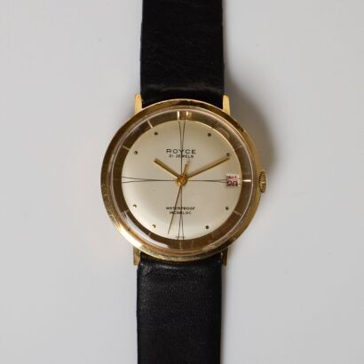 Gold Plated / Stainless Steel, 34mm Royce Hand-wound Crosshair Dial Wristwatch, circa 1960's