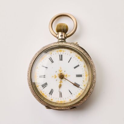 Ladies, 33.7mm Stem-Wound Open Face Fob Watch in 800 Swiss Silver Case
