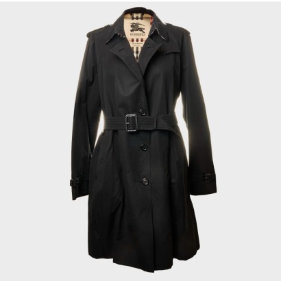 Burberry, Black Kensington Long Trench Coat. Size 18 UK / Size 16 US