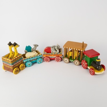 A Vintage Hand-Painted Wooden Train and Animal Set