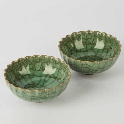 A Pair of Celadon Lotus Bowls