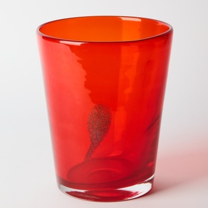 A Hand Blown Red Glass Pot