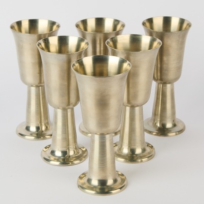 A Set of Six Mid-Century Pewter Goblets