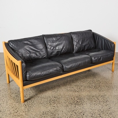 A Danish Beech And Leather Sofa