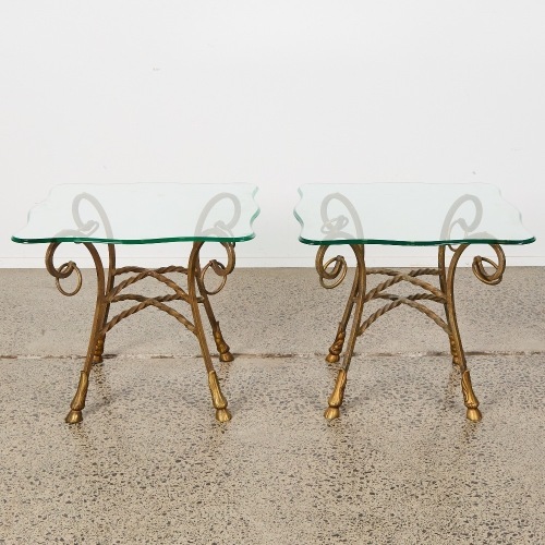 A Pair of French Maison Jansen Style Wrought Iron Side Tables