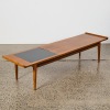 A Sleek Mid-Century Dillingham &lsquo;Esprit Collection&rsquo; Solid Walnut And Black Laminate Accent Surfboard Coffee Table - 2