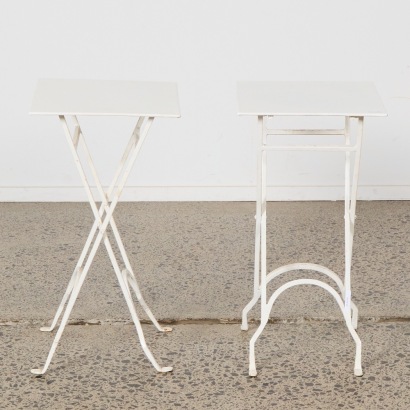 A Pair of White Square Iron Folding Tables