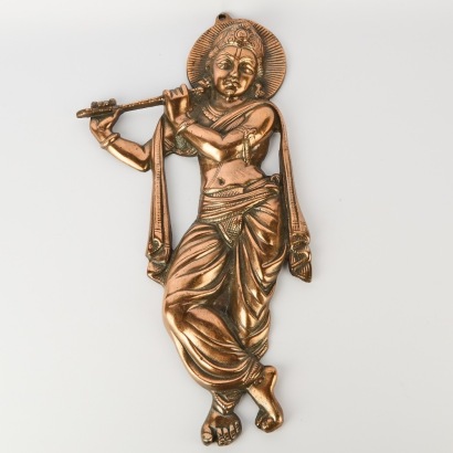 A Copper Lord Krishna Wall Hanging Statue