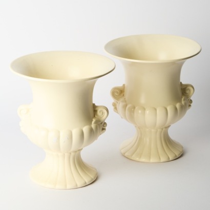 A Pair of Crown Lynn Cream Ceramic Urns