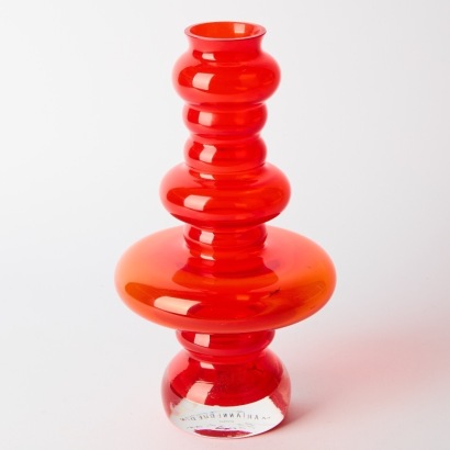 A Bulbous Red Glass Art Vase by Marianne Guedin for Christian Tortu
