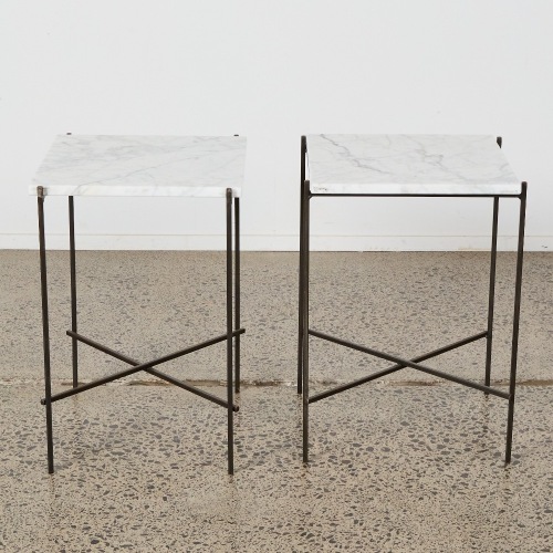 A Pair of Marble and Steel Bedside Tables