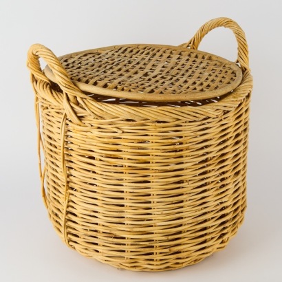 A Vintage Lidded Wicker Basket