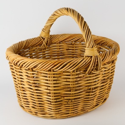 A Large Vintage Wicker Basket with Handle