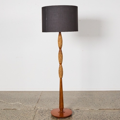 A Mid-Century Wood & Cork Floor Lamp