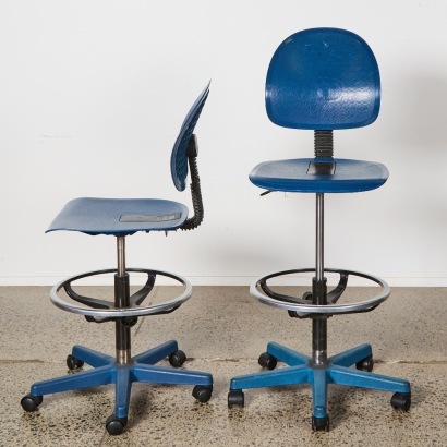 A Pair of Industrial Firmware High Back Labstools