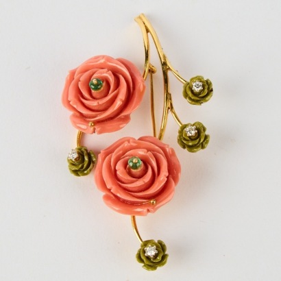 A Coral and Diamond Brooch