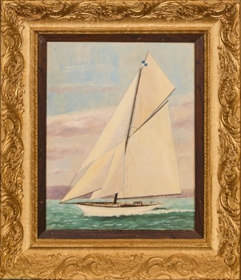 An Antique Nautical Oil Painting With An Elaborate Gilt Frame Artist Unknown