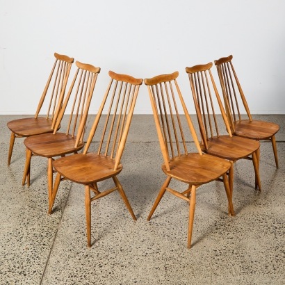 A Suite Of Six Ercol Mid Century Moustache Dining Chairs Made In England