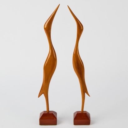 A Pair of Mid-Century Wood Cranes