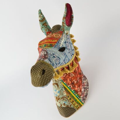 A Patterned Fabric Horse Head Wall Hanging