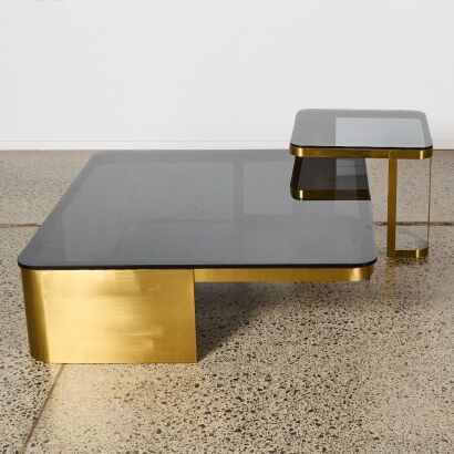 A Black Brass Coffee Table Set