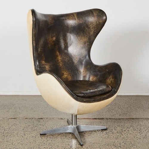 A Leather And Hide Egg Chair by Restoration Hardware Copenhagen