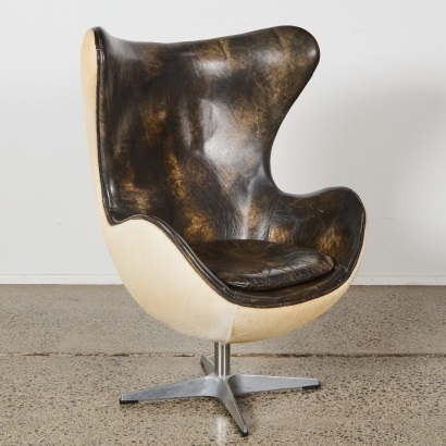 A Leather And Hide Egg Chair by Restoration Hardware Copenhagen