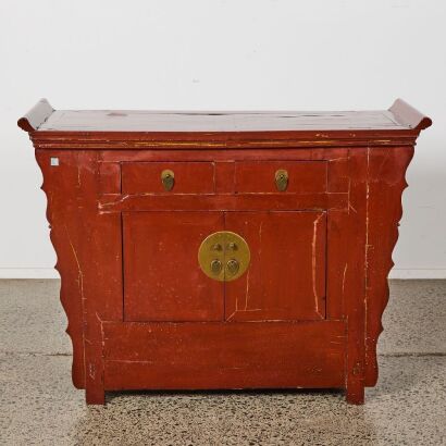 A Qing Dynasty Style Red Lacquered Chinese Sideboard