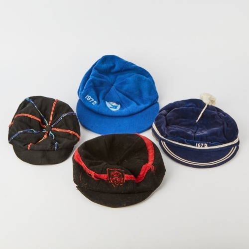 A Collection of Four Vintage College Caps