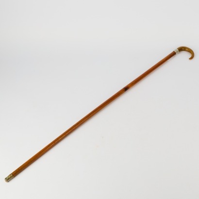 An Antique Sterling Silver Collated And Horn Walking Stick