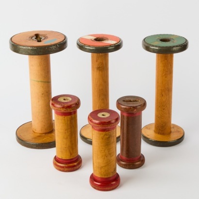 A Set of Six Vintage Industrial Bobbins