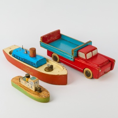 A Trio of Hand Made Vintage Wooden Toys