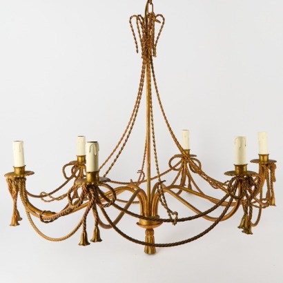 A Vintage Italian Hollywood Regency Gilt Rope And Swag Chandelier
