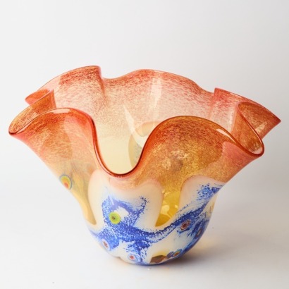 A Large Vintage Murano Millefiori Fazzoletto Bowl