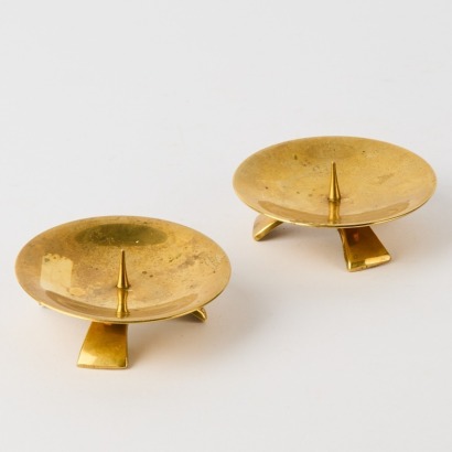 A Pair of Mid-Century Brass Candle Holders