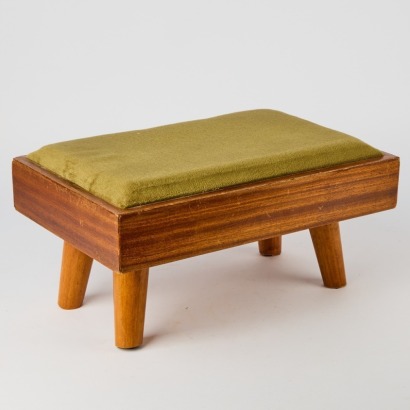 A Handmade Mid-Century Footstool with Moss Green Upholstery